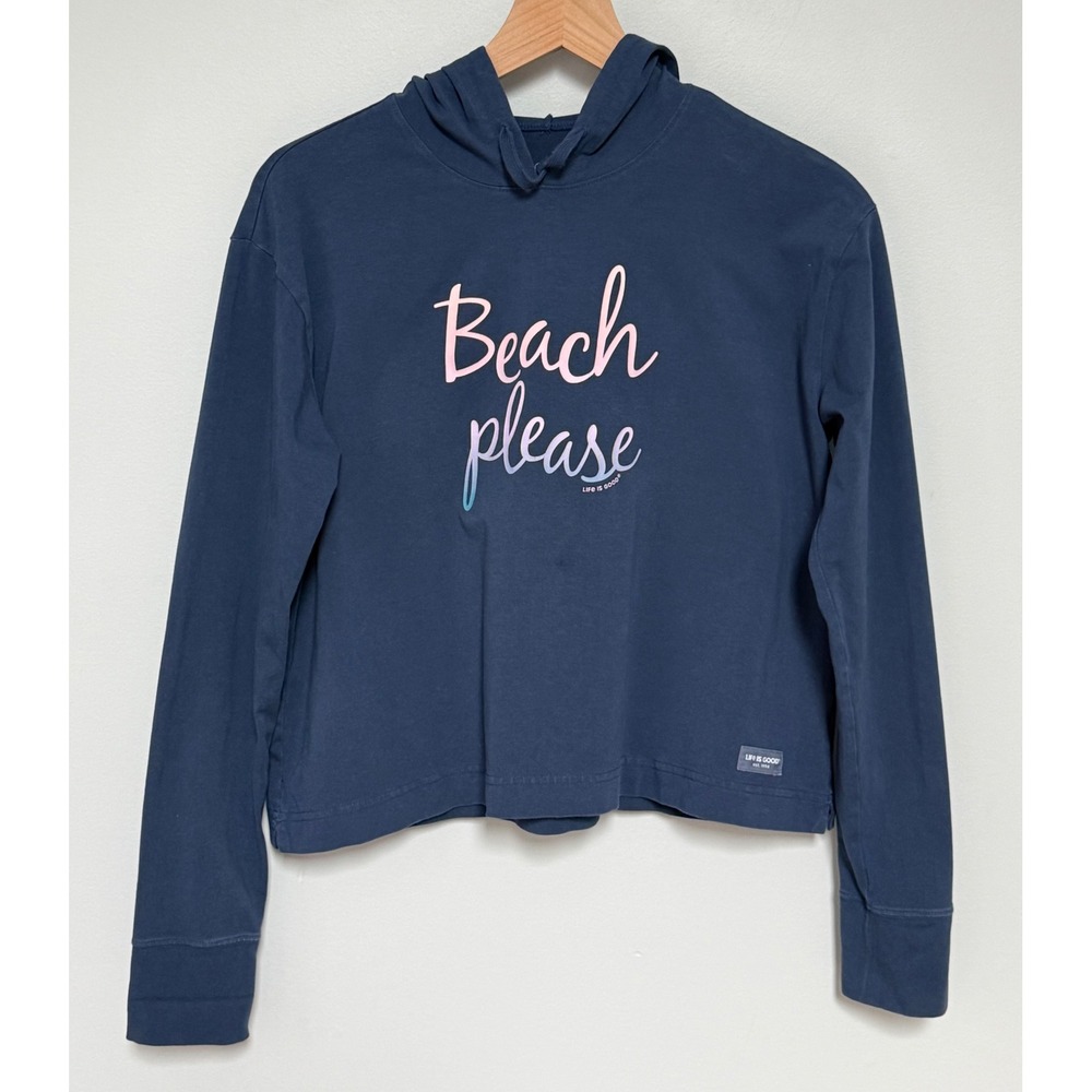 Life is Good Women's Beach Please Crusher-Flex Hoodie Navy Blue Graphic Size S